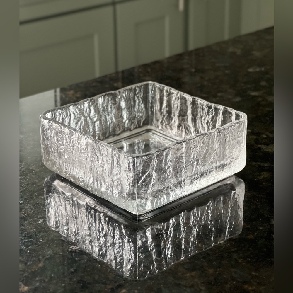 VINTAGE 1970's MCM Hoya Glacier Bark Frost Fire square dish